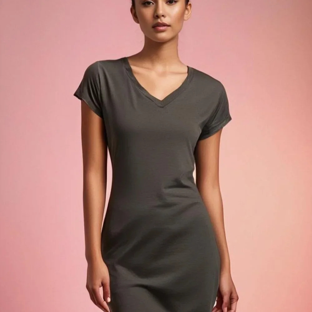Anthropologie Cloth & Stone Grey Vneck Tshirt Shift Dress Size Small